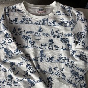 Lands’ End Serious Sweats Blue Print Sweatshirt Small
